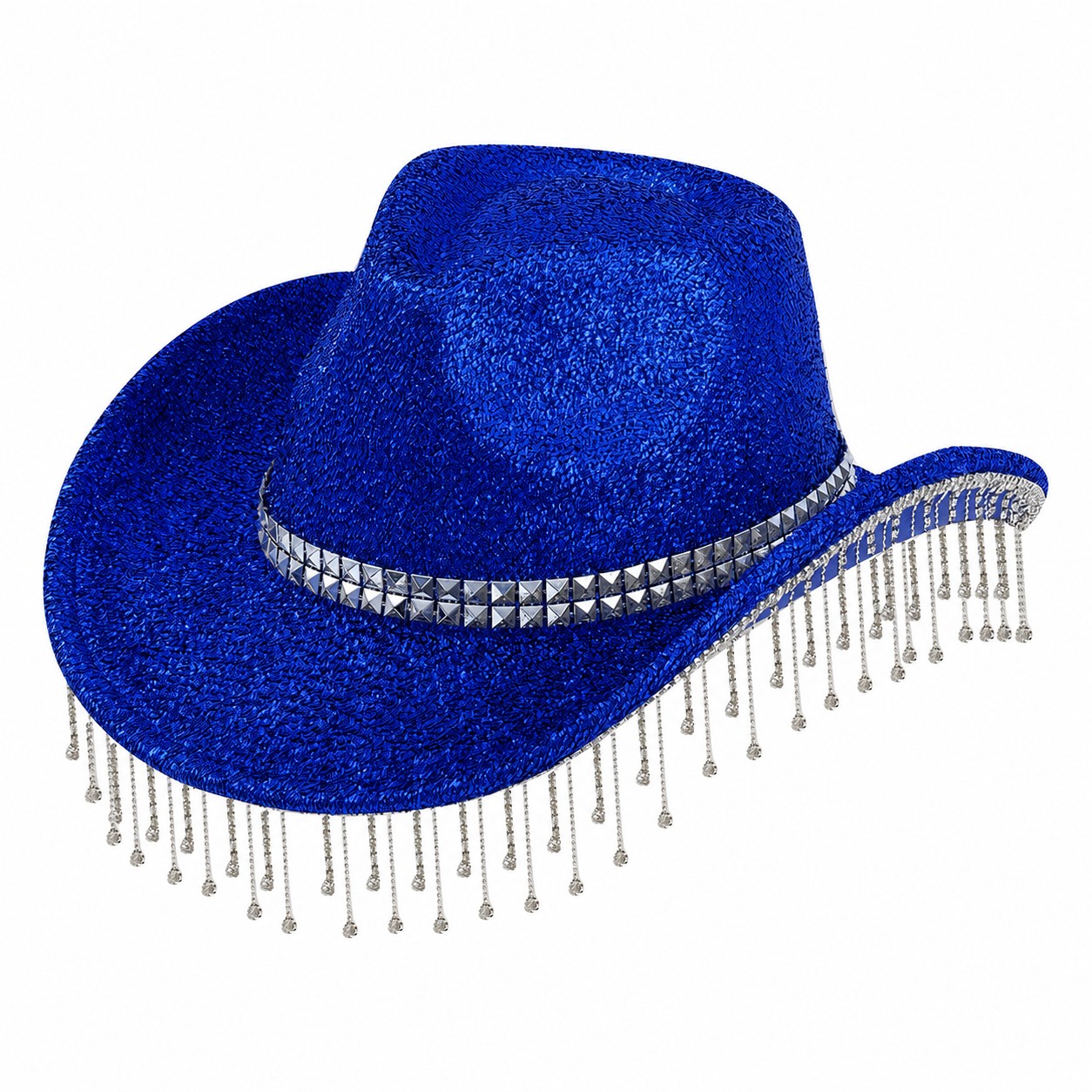 Polyester Rhinestone Tassel Cowboy Hat — Royal Blue