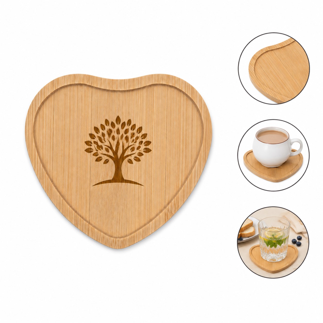 Heart-Shaped Wood Beverage Coaster