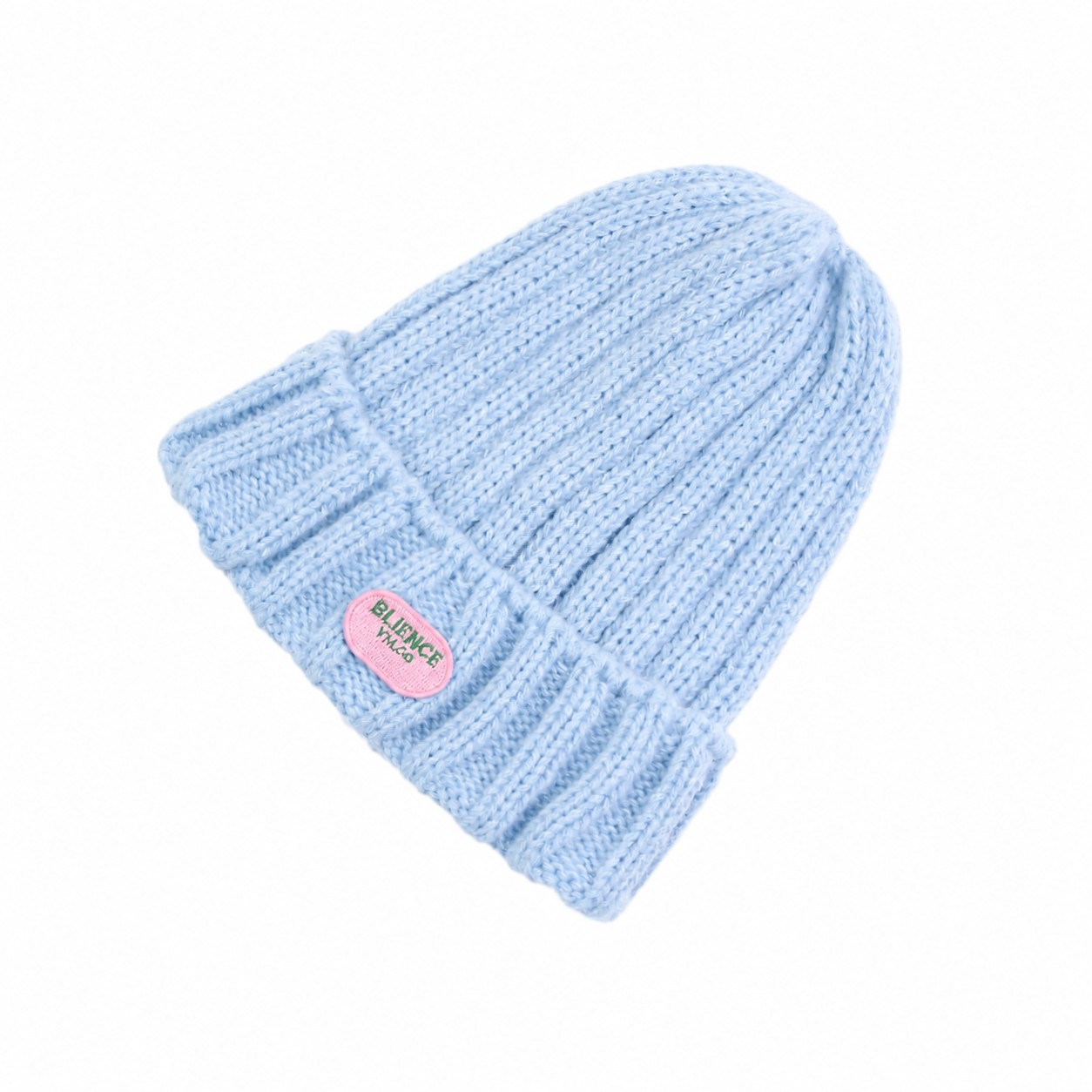 Yarn Cable Knit Cuffed Beanie — Light Blue