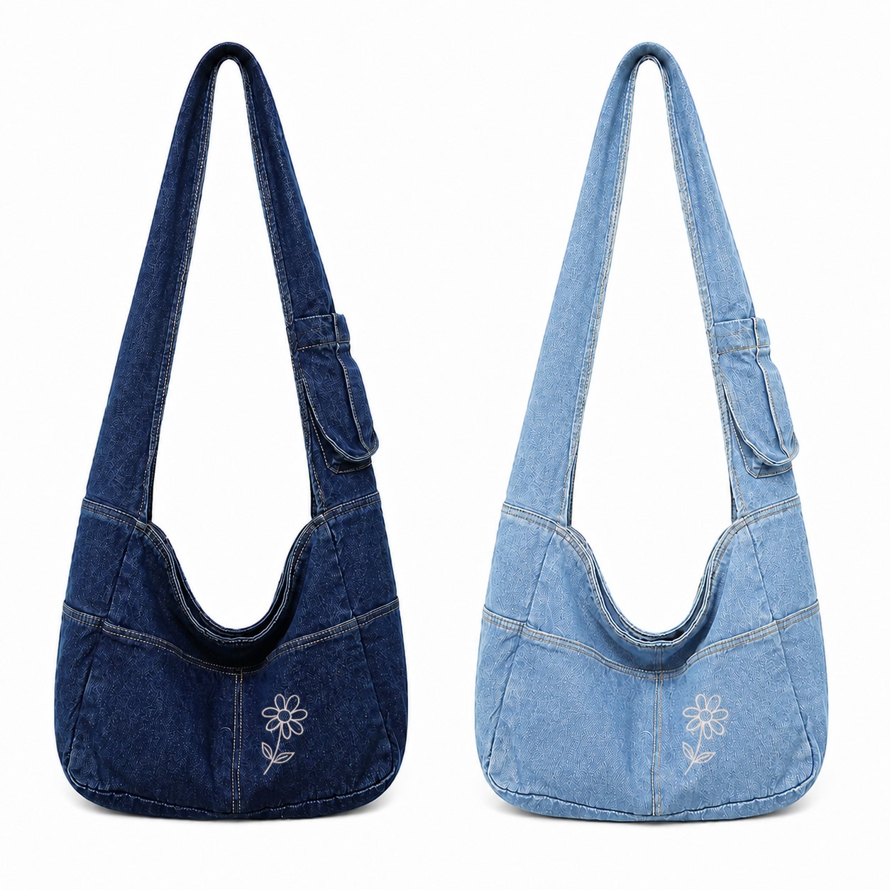 Denim Hobo Shoulder Bag With Strap Pocket