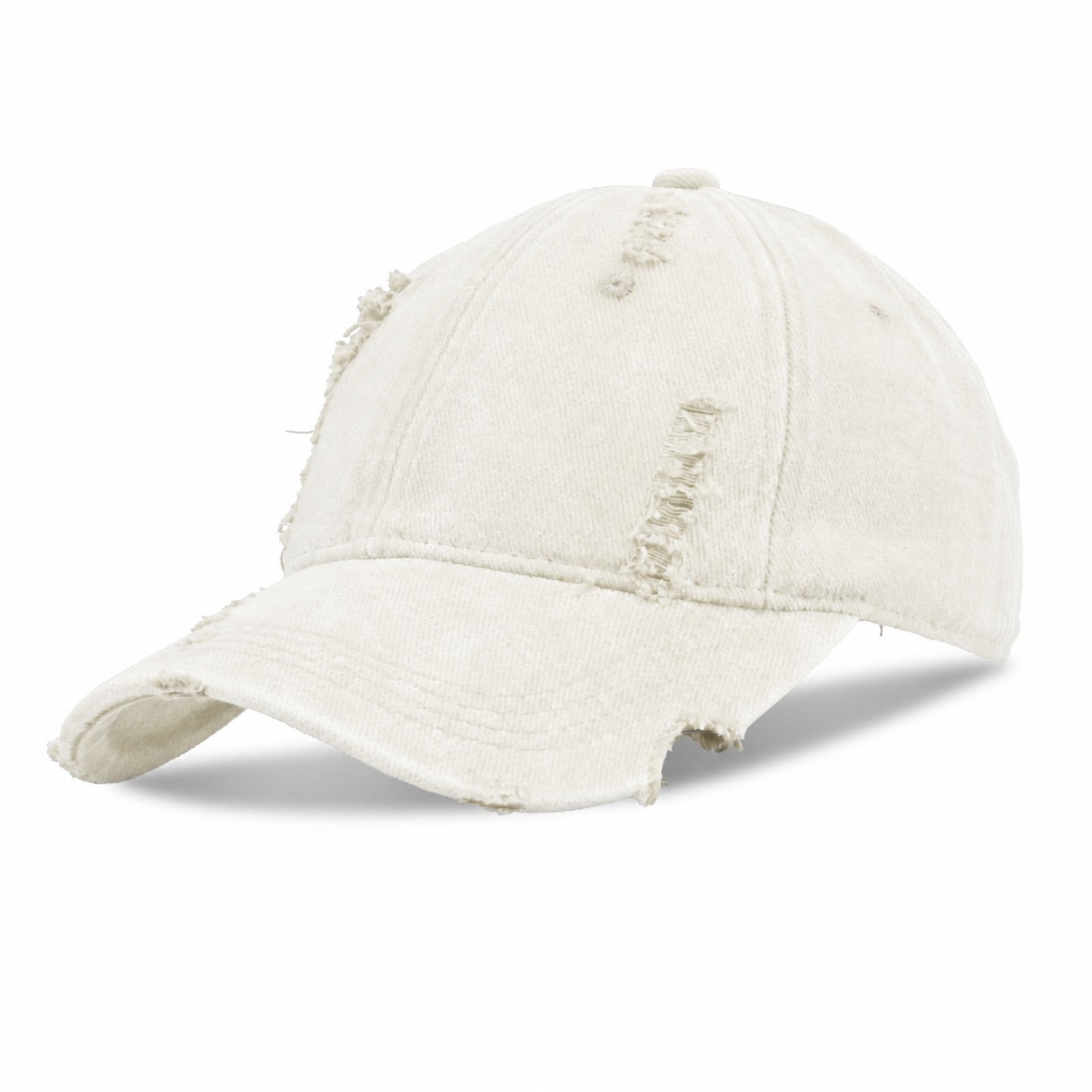 Washed Cotton Distressed Baseball Cap — Ivory White