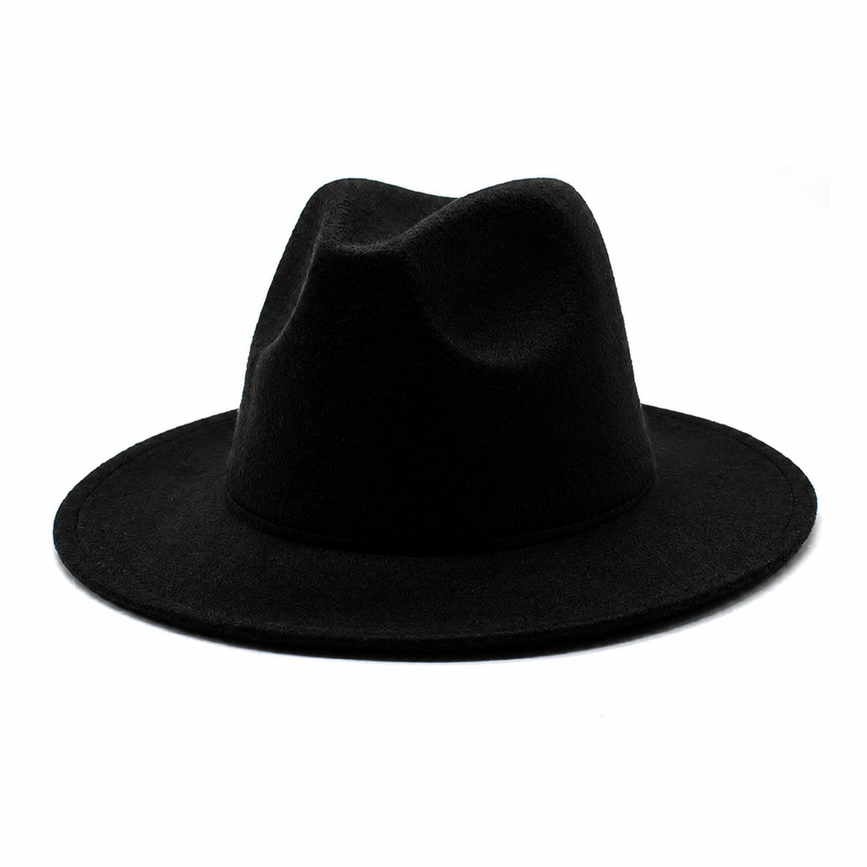 Polyester Wide Brim Fedora Hat — Black