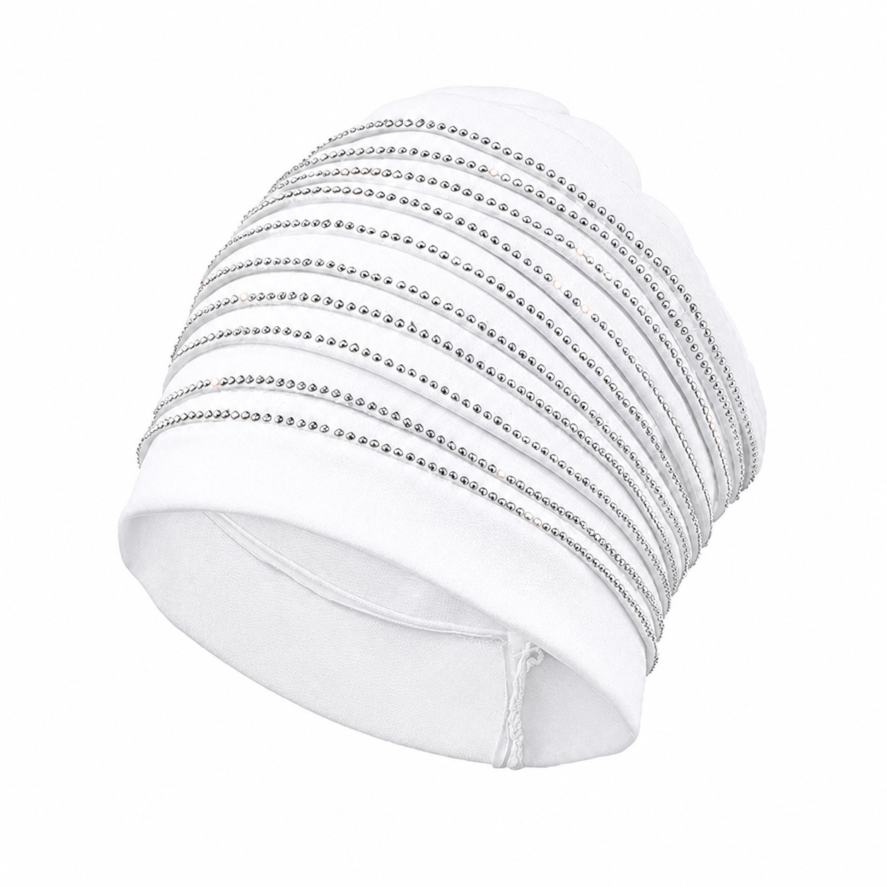 Rhinestone Polyester Turban Beanie Cap — White