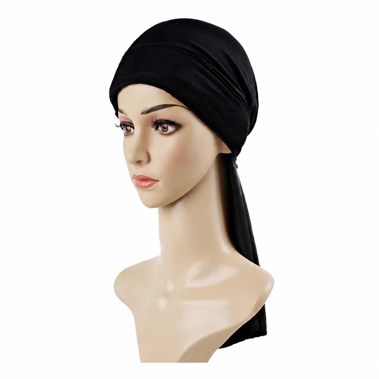 Polyester Drawstring Hair Turban — Black