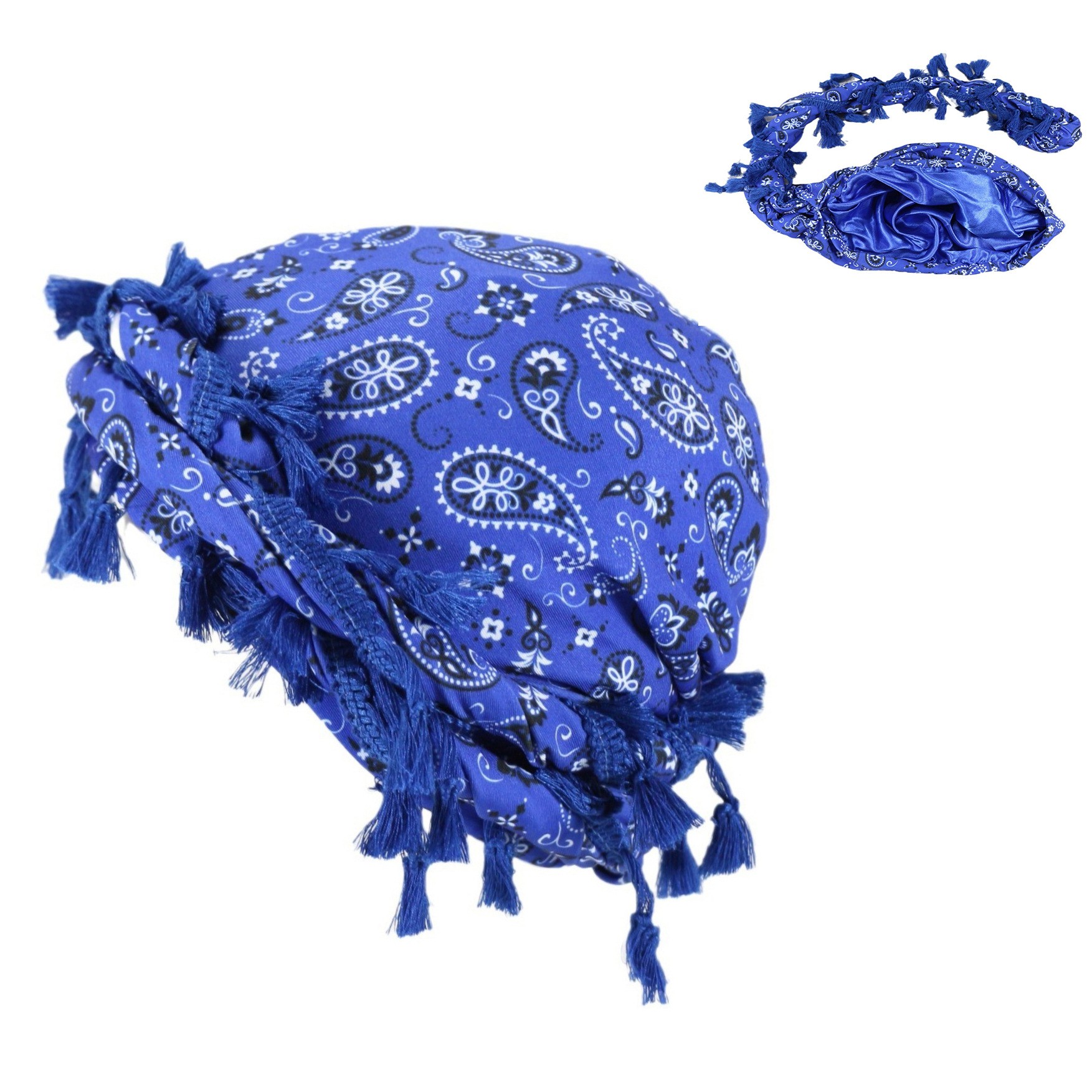Polyester Paisley Tassel Turban Cap — view 2