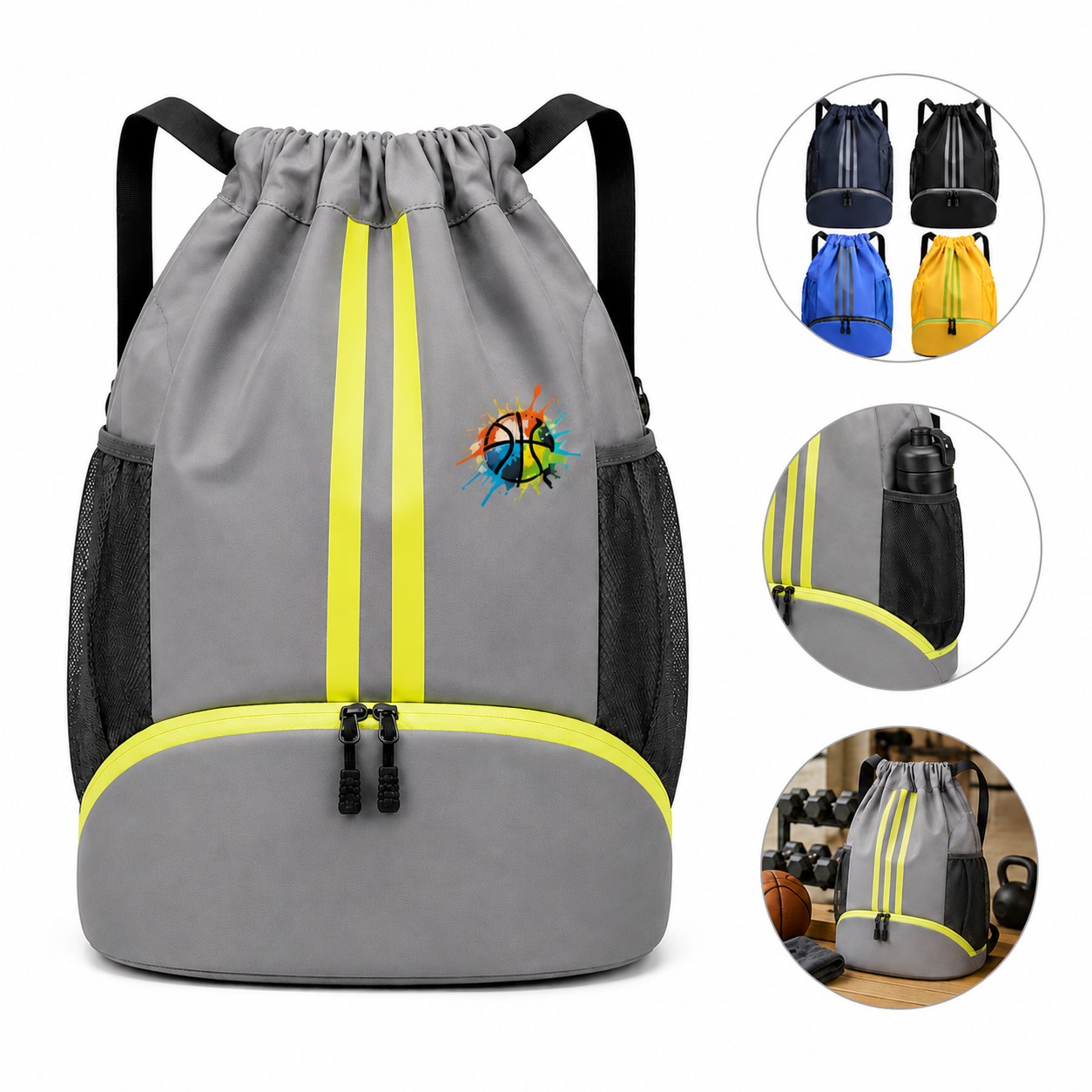 Bright Trim Polyester Drawstring Sports Backpack