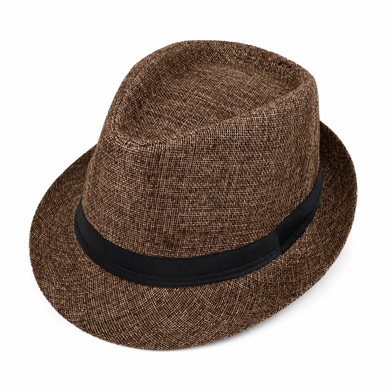 Polyester Short Brim Fedora Hat — Brown