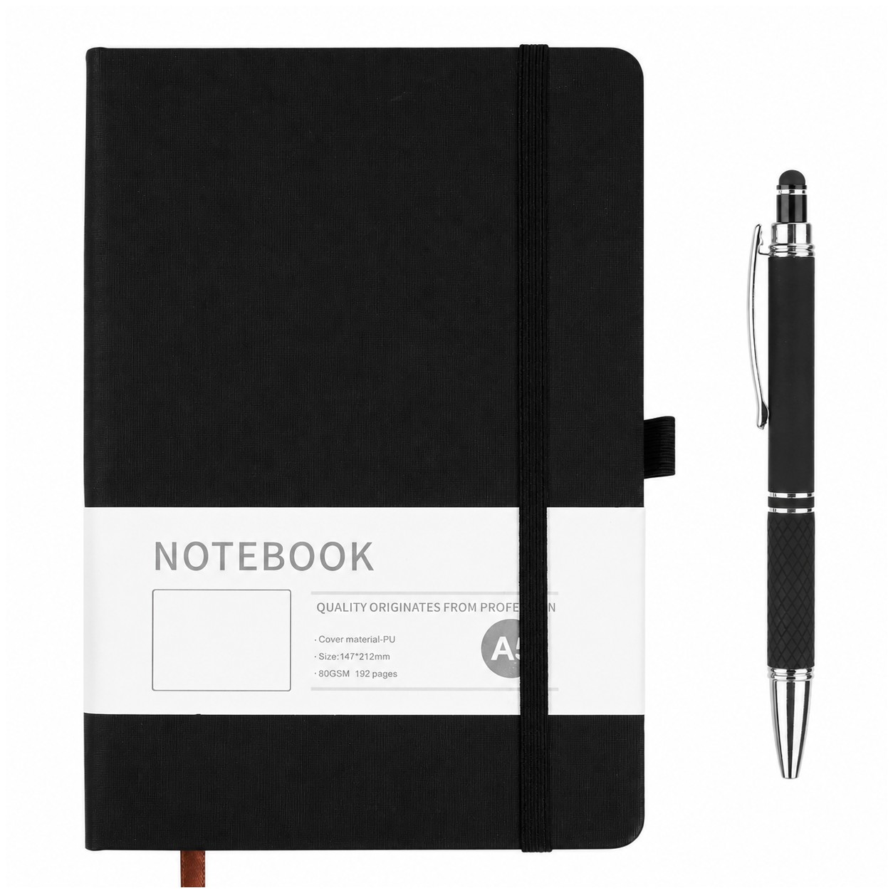 PU Blank Journal Stylus Pen Set — Black