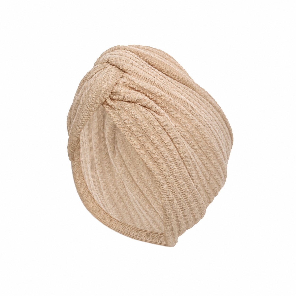 Ribbed Polyester Turban Headwrap — Beige