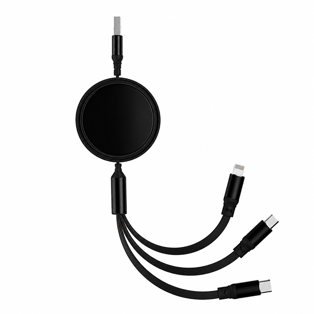 Round Retractable Multi Lead Cable — Black