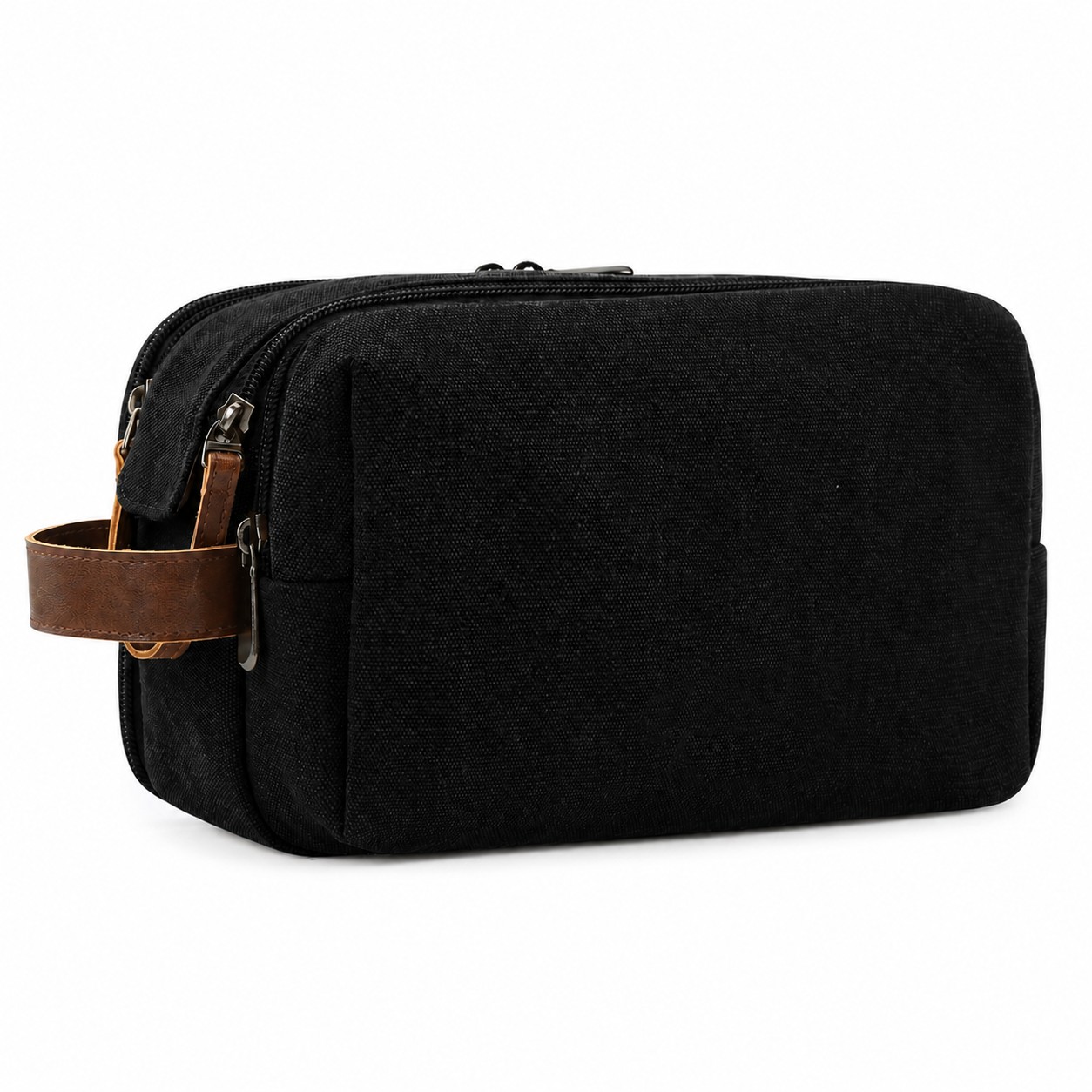 Compact Polyester Toiletry Bag With Compartments — Black