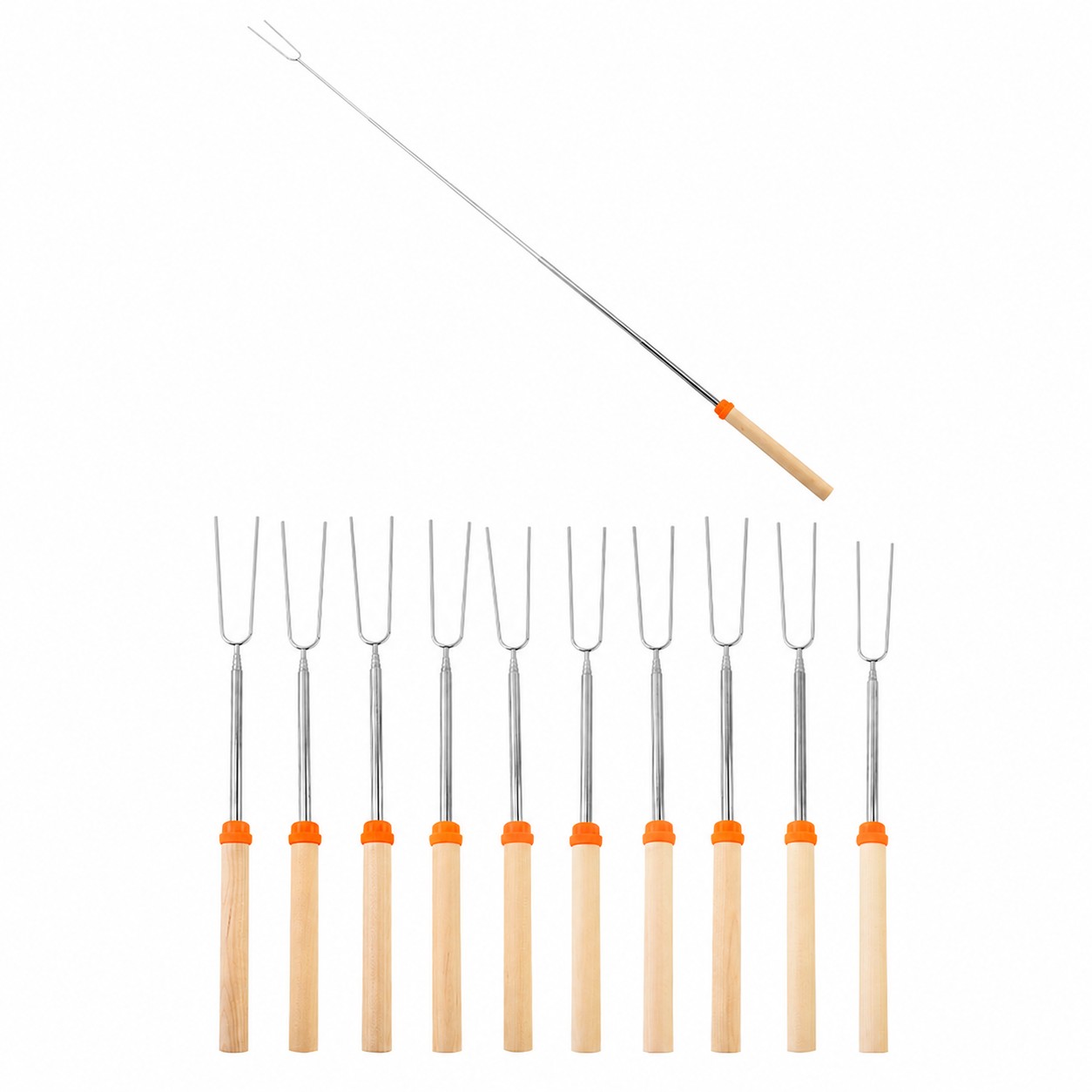 Five Piece Telescopic Roasting Fork Set — Orange