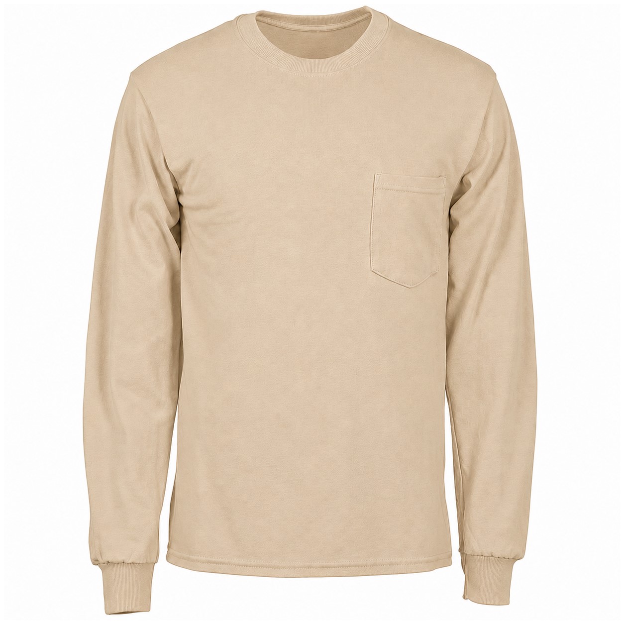 Cotton Pocket Long Sleeve Tee — Tan Beige