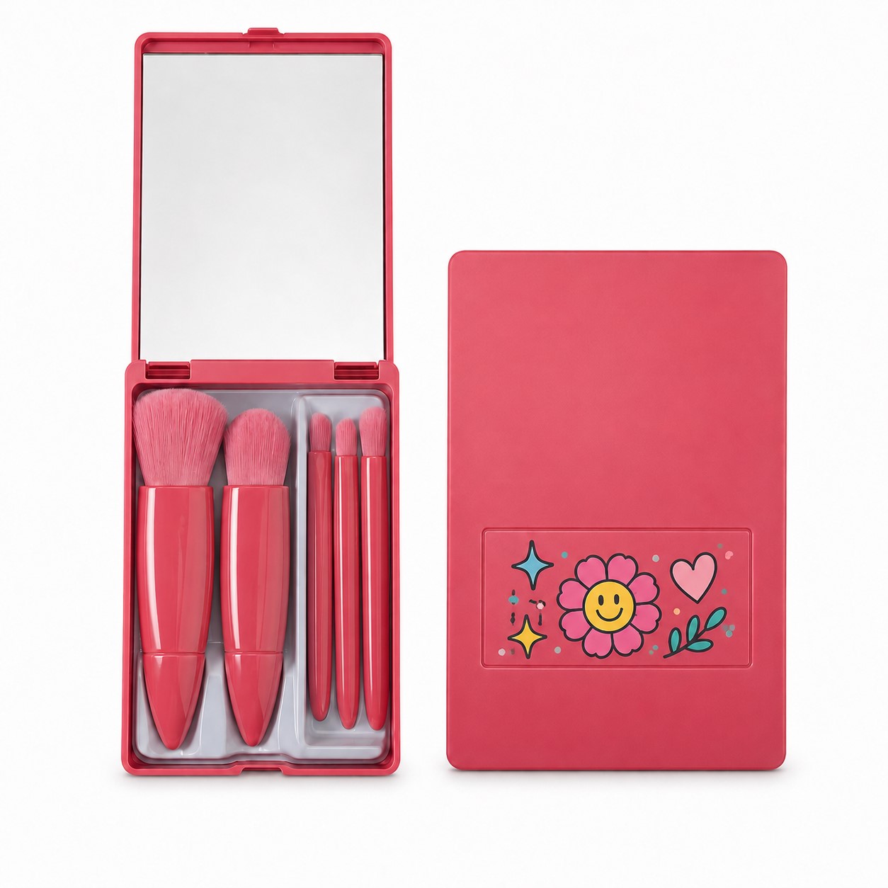 Compact Mirror Makeup Brush Kit