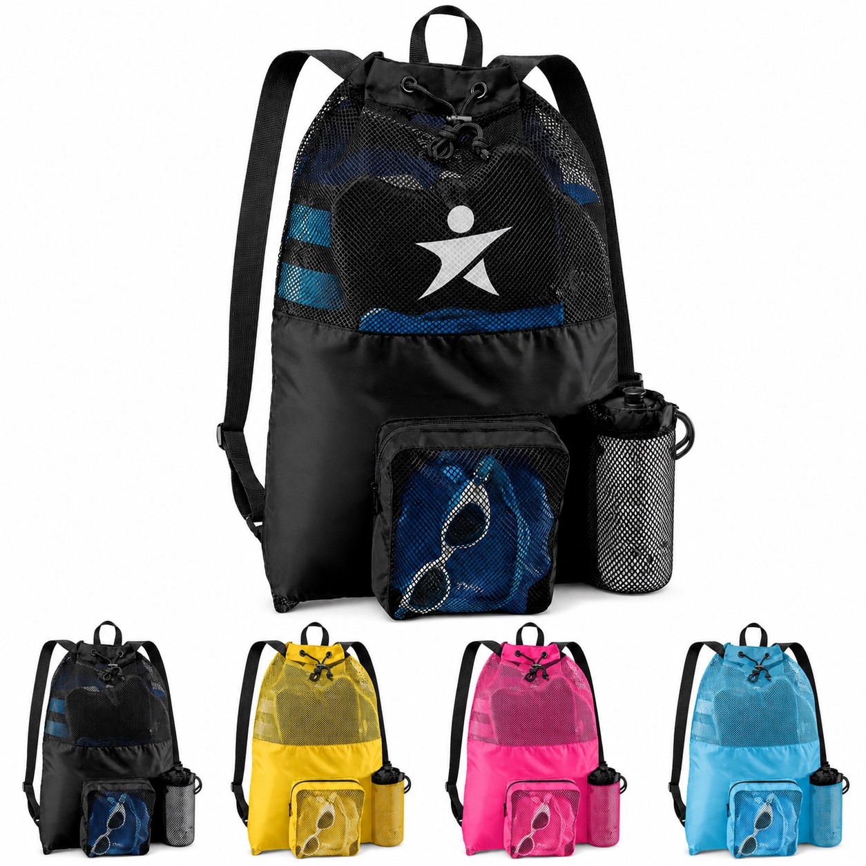 Mesh Drawstring Beach Backpack With Bottle Pocket