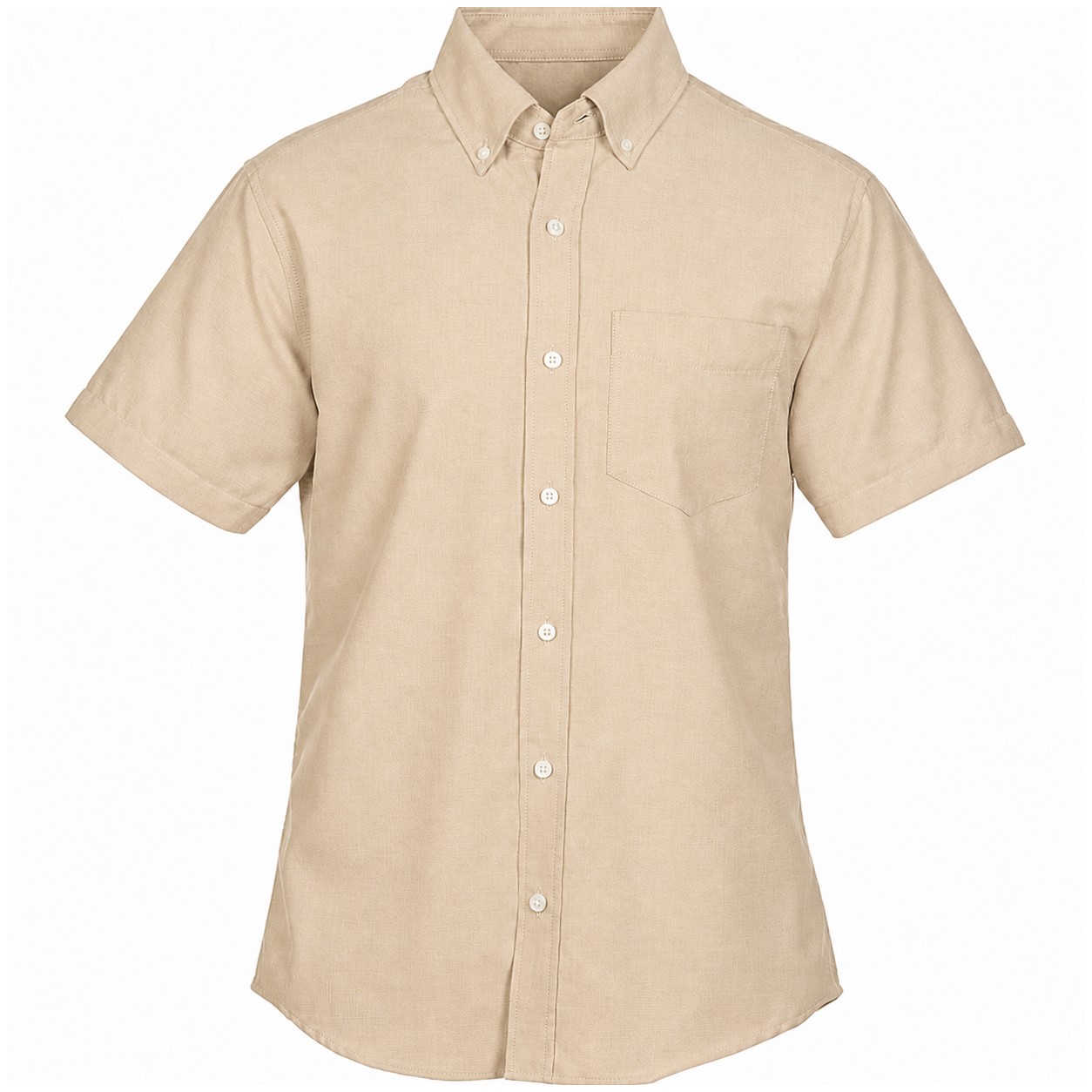 Cotton Polyester Short Sleeve Button Shirt — Tan Beige