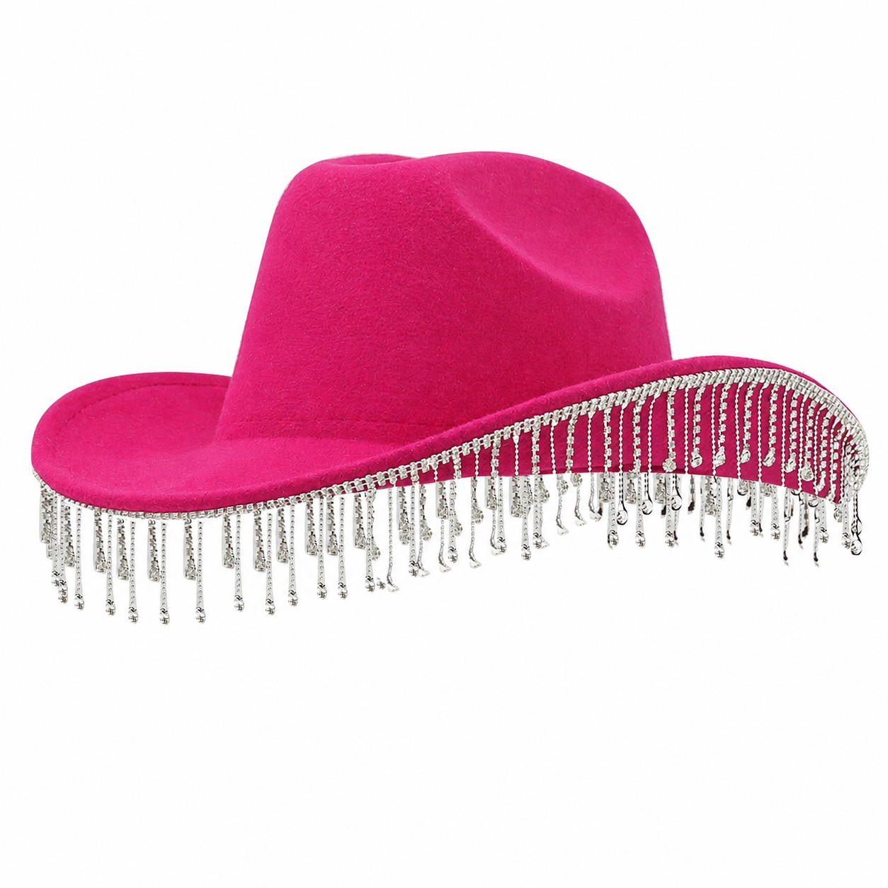 Polyester Rhinestone Cowboy Hat — Rose Red