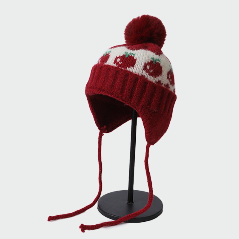Acrylic Cherry Earflap Pom Beanie — view 2