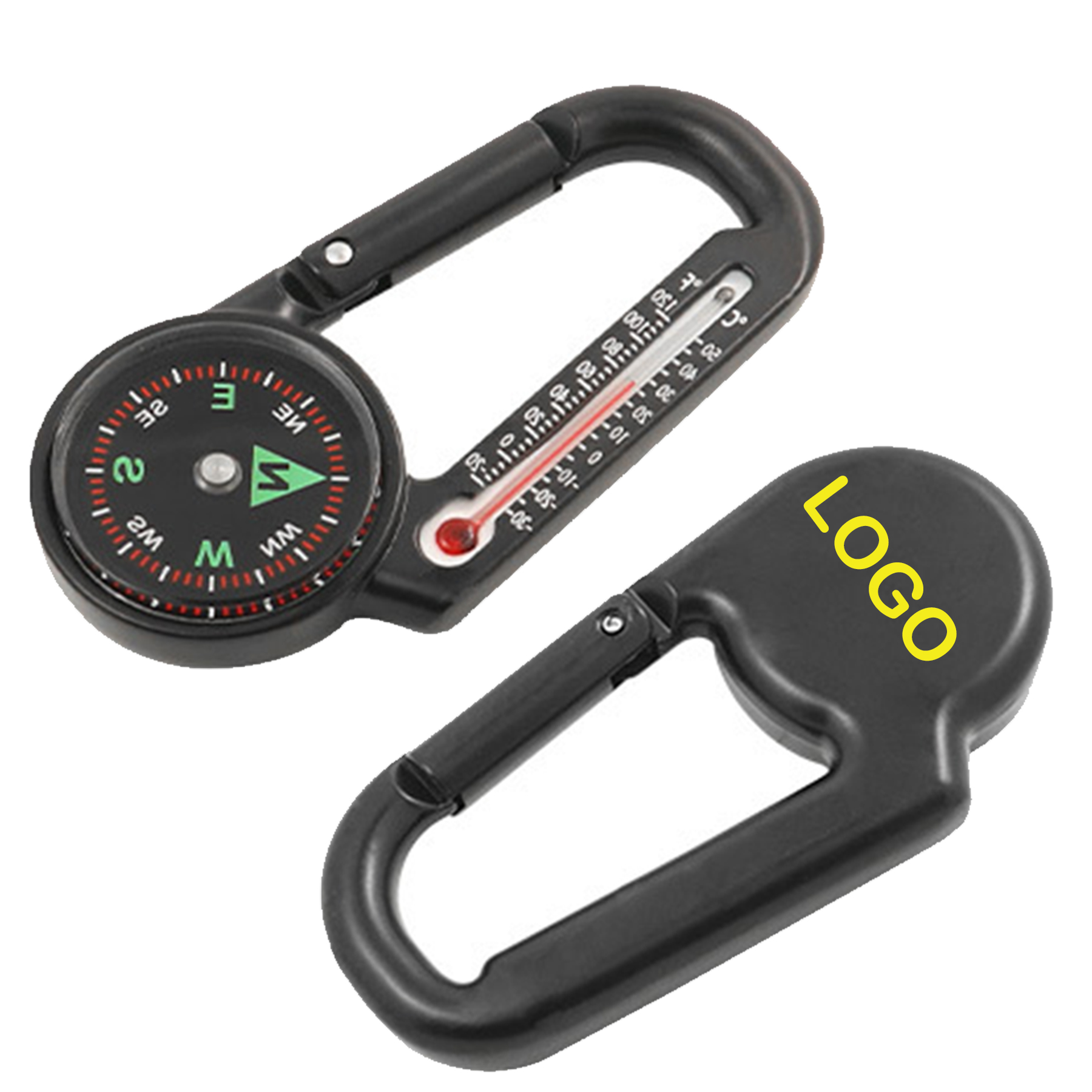 Clip On Compass Thermometer Keychain
