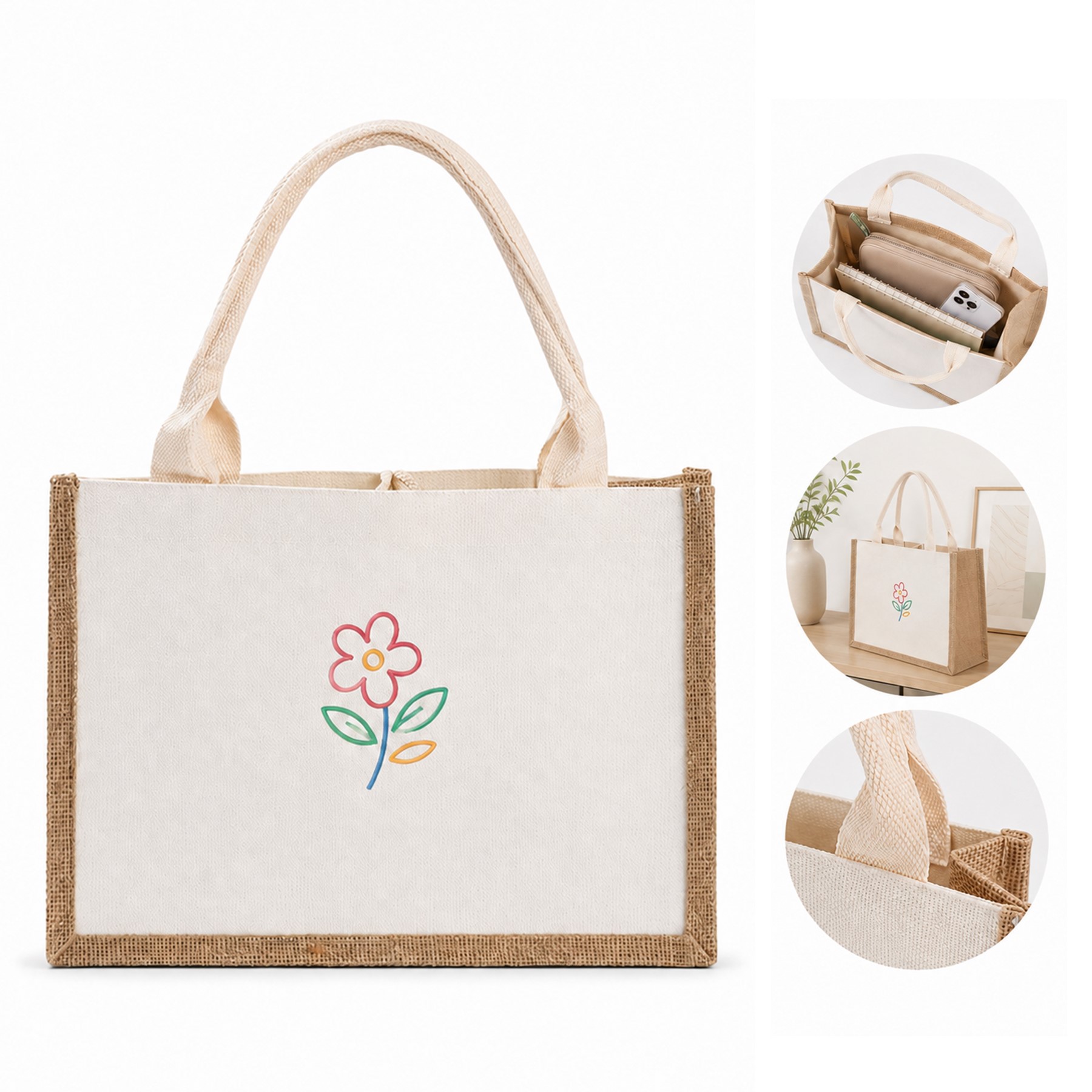 Natural Fiber Trim Polyester Tote Bag