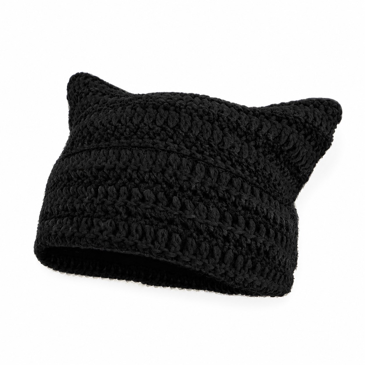 Striped Acrylic Crochet Beanie Hat — Black