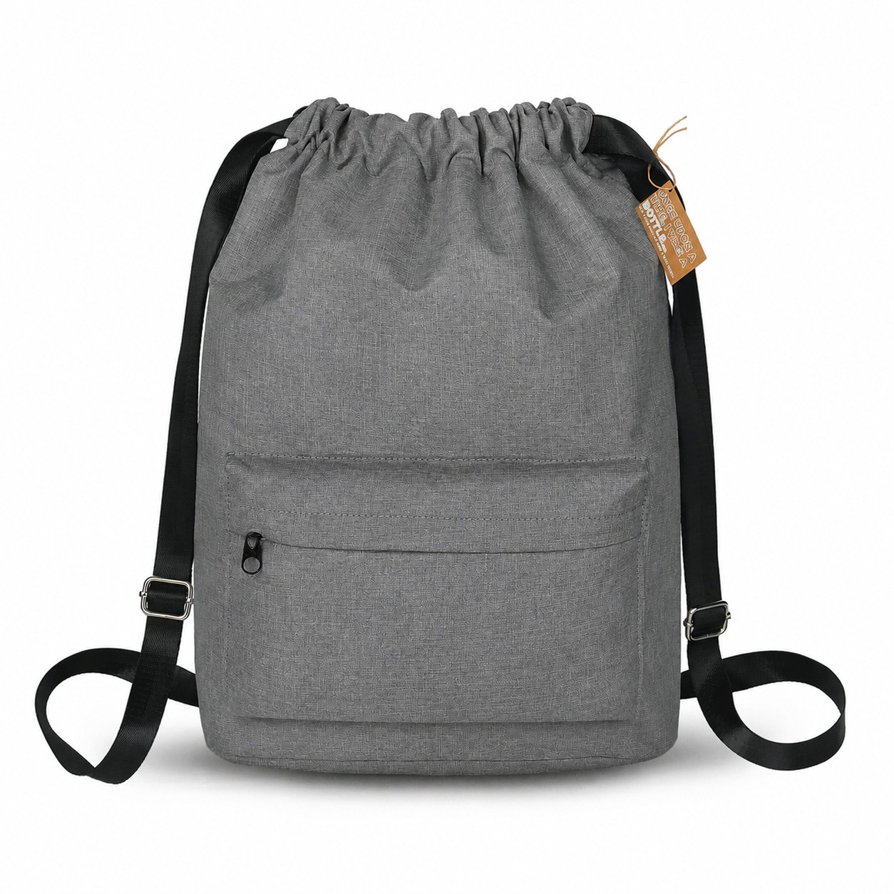 300D Polyester Zippered Storage Drawstring Bag — Gray