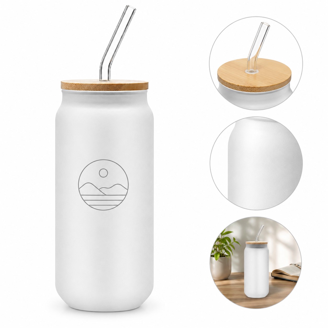 Borosilicate Glass Bottle With Bamboo Lid And Straw