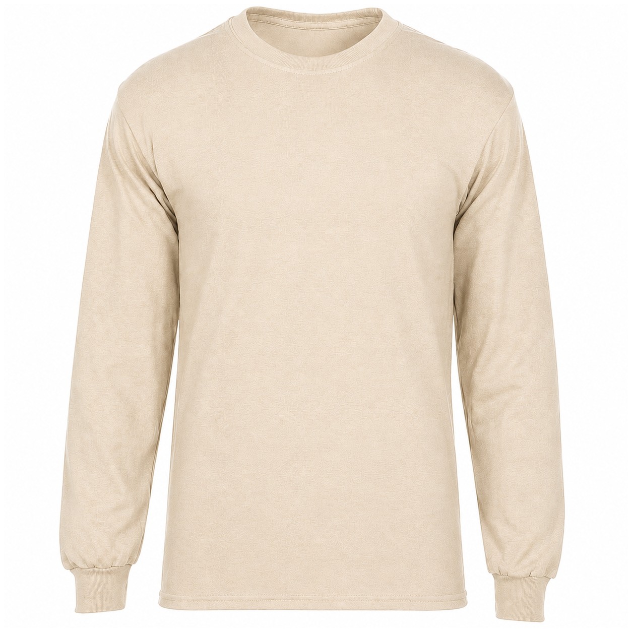 Long Sleeve Cotton Polyester Crew Shirt — Beige