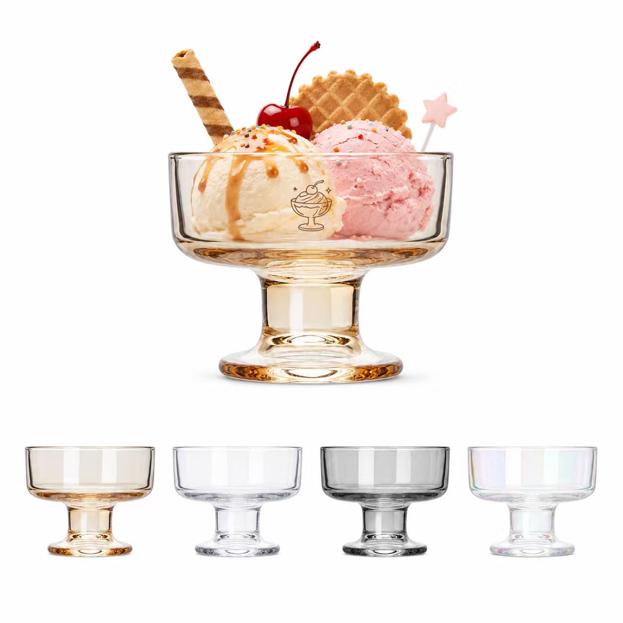 Wide Mouth Footed Glass Dessert Bowl