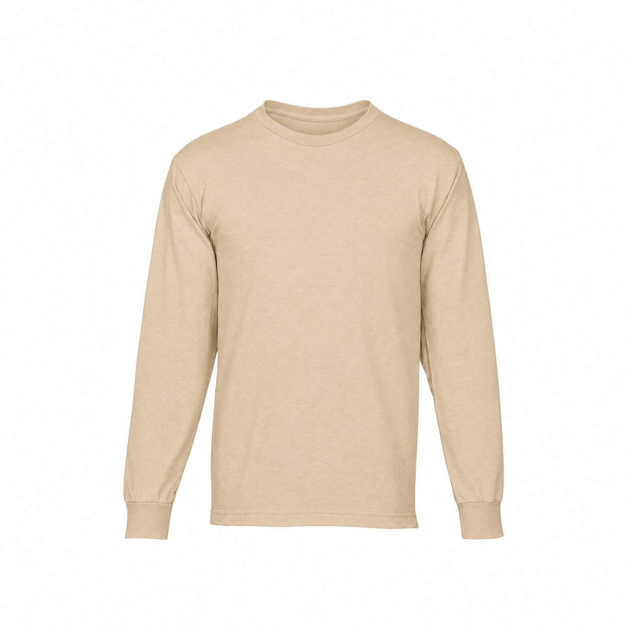 Cotton Long Sleeve T-Shirt With Reinforced Hem — Beige