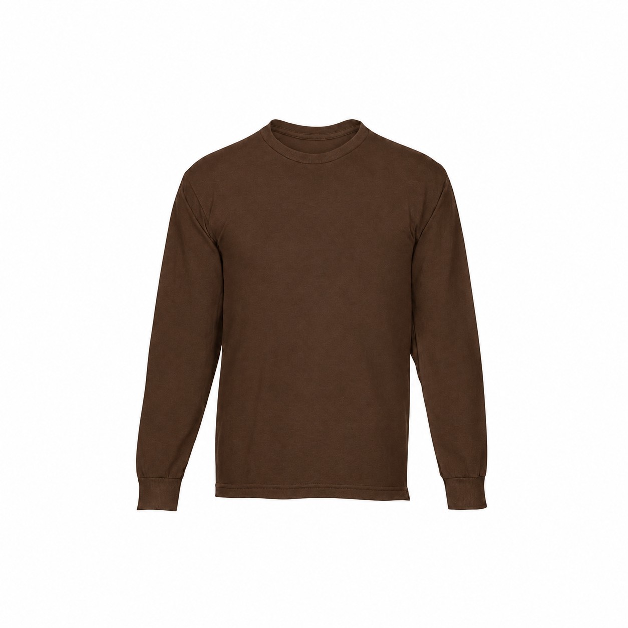 Cotton Long Sleeve T-Shirt With Reinforced Hem — Brown