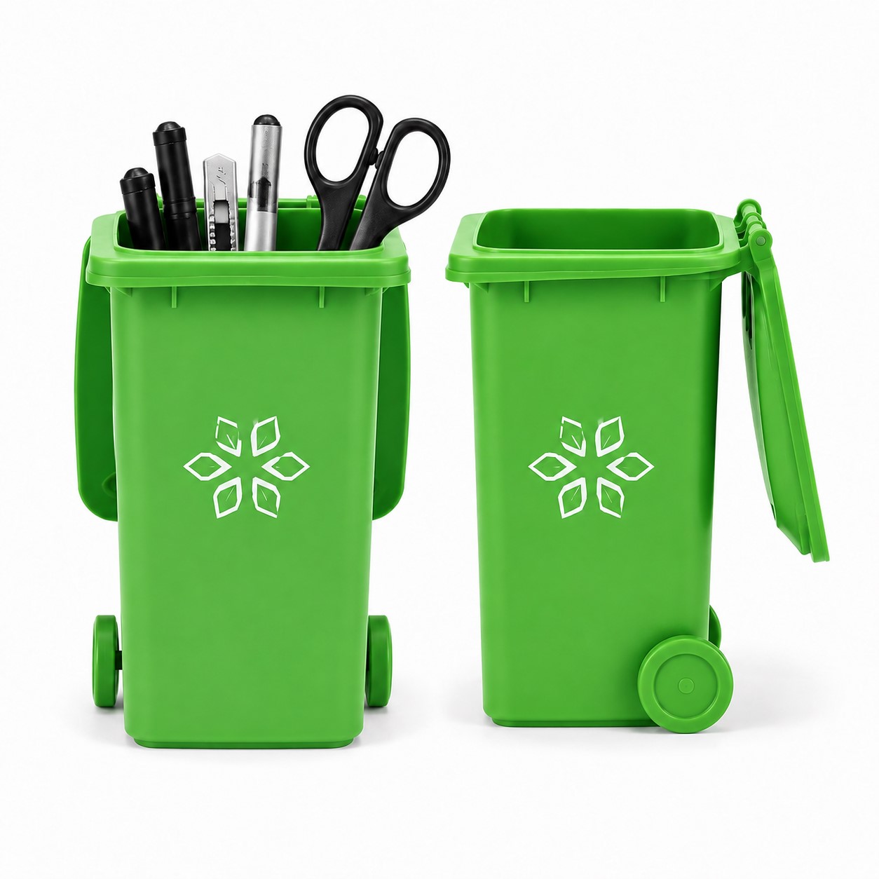 Mini Wheeled Trash Can Pen Holder