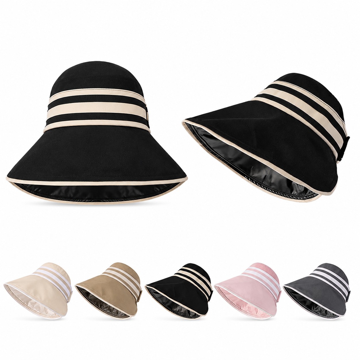 Striped Polyester Wide Brim Sun Hat