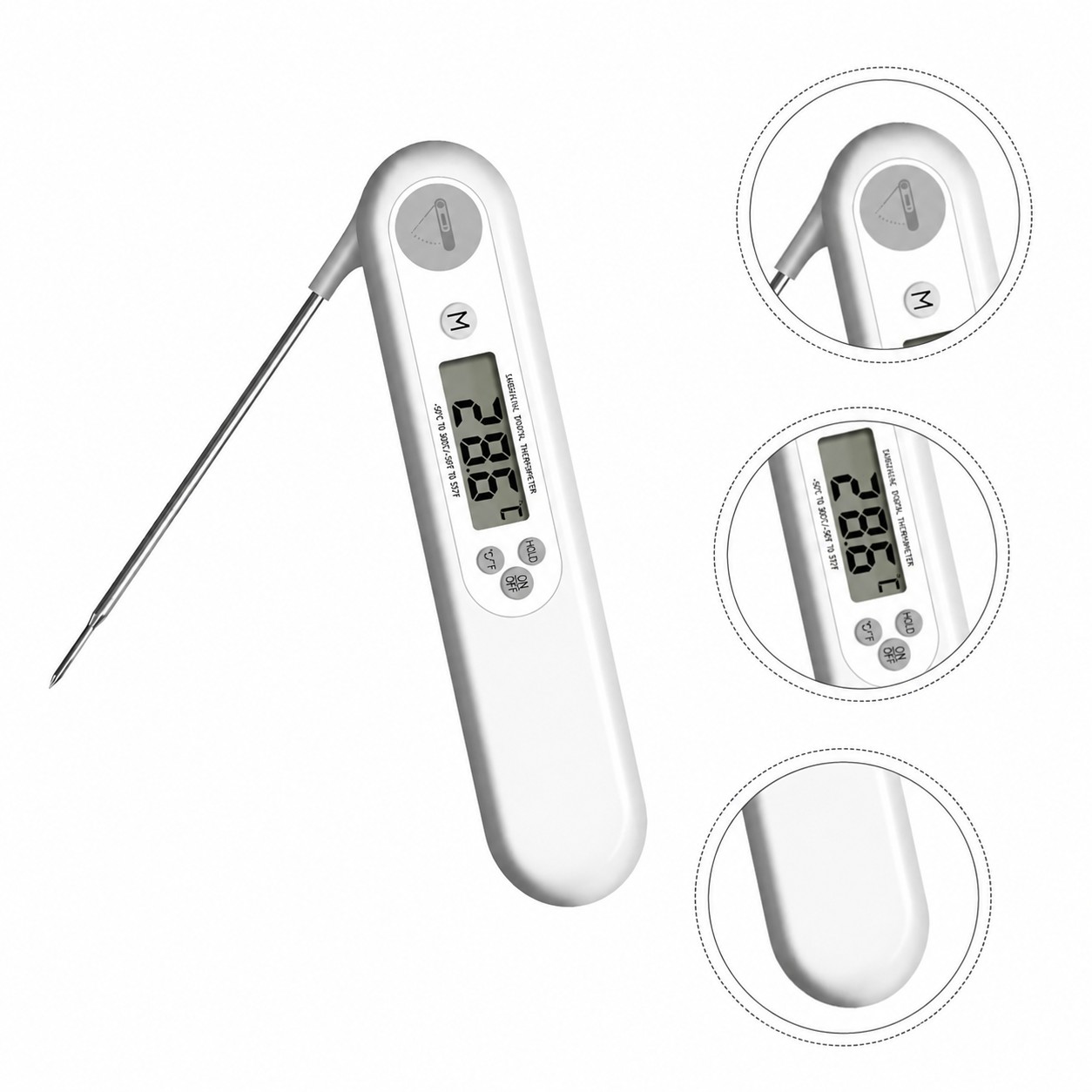 Folding Probe Digital Thermometer — White