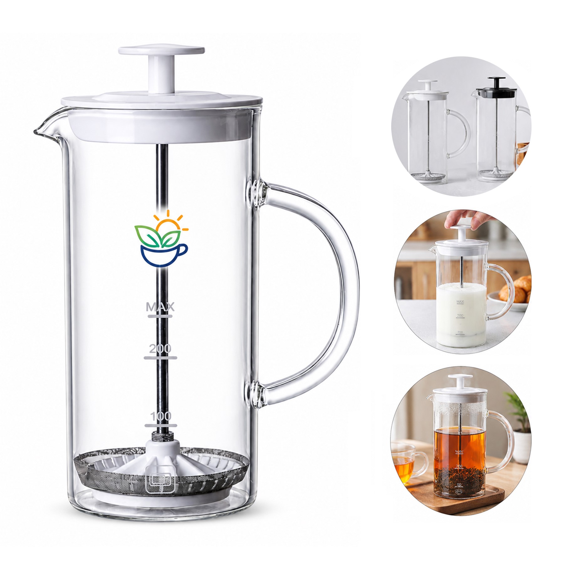 Glass Manual Milk Frother With Handle
