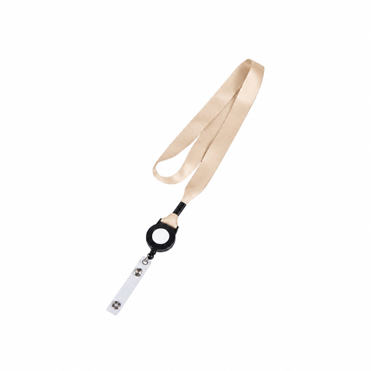 Plastic Crimp Badge Reel Lanyard — Natural Beige