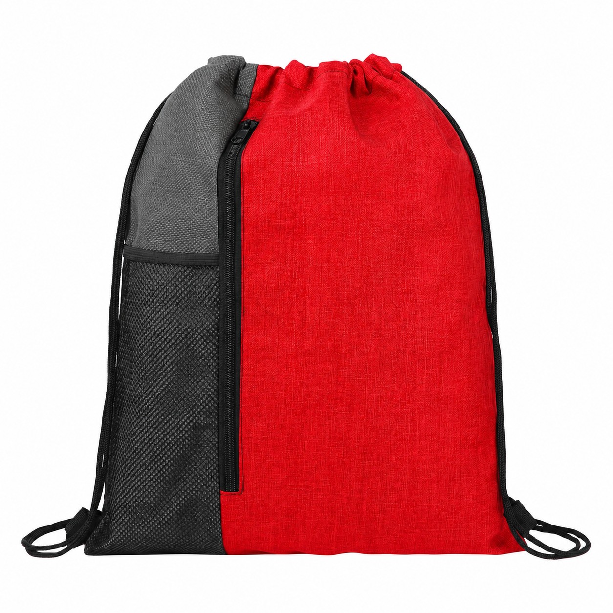 Drawstring Backpack With Mesh Pocket — Red