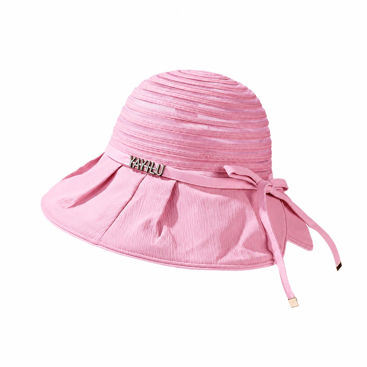 Cotton Blend Bow Brim Sun Hat — Pink