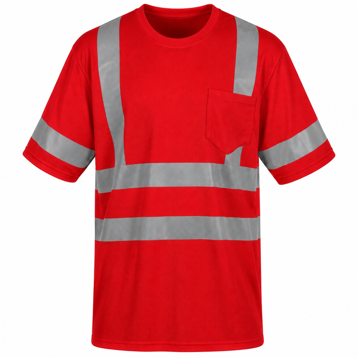 High Visibility Polyester Pocket Tee — Red