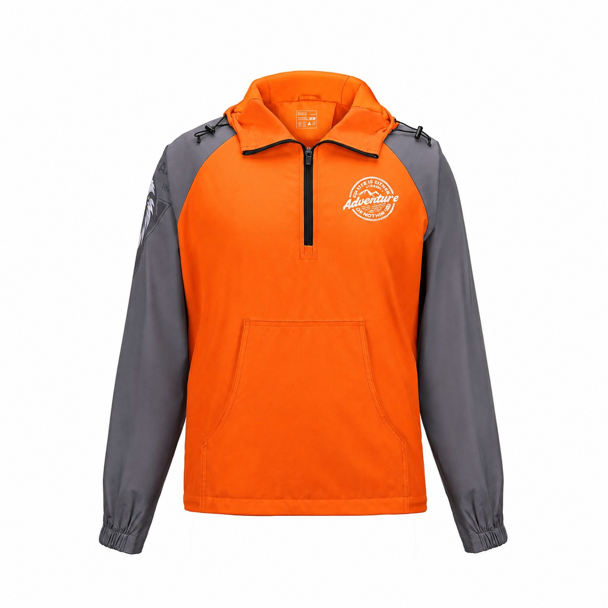 Polyester Quarter-Zip Hooded Jacket — Orange