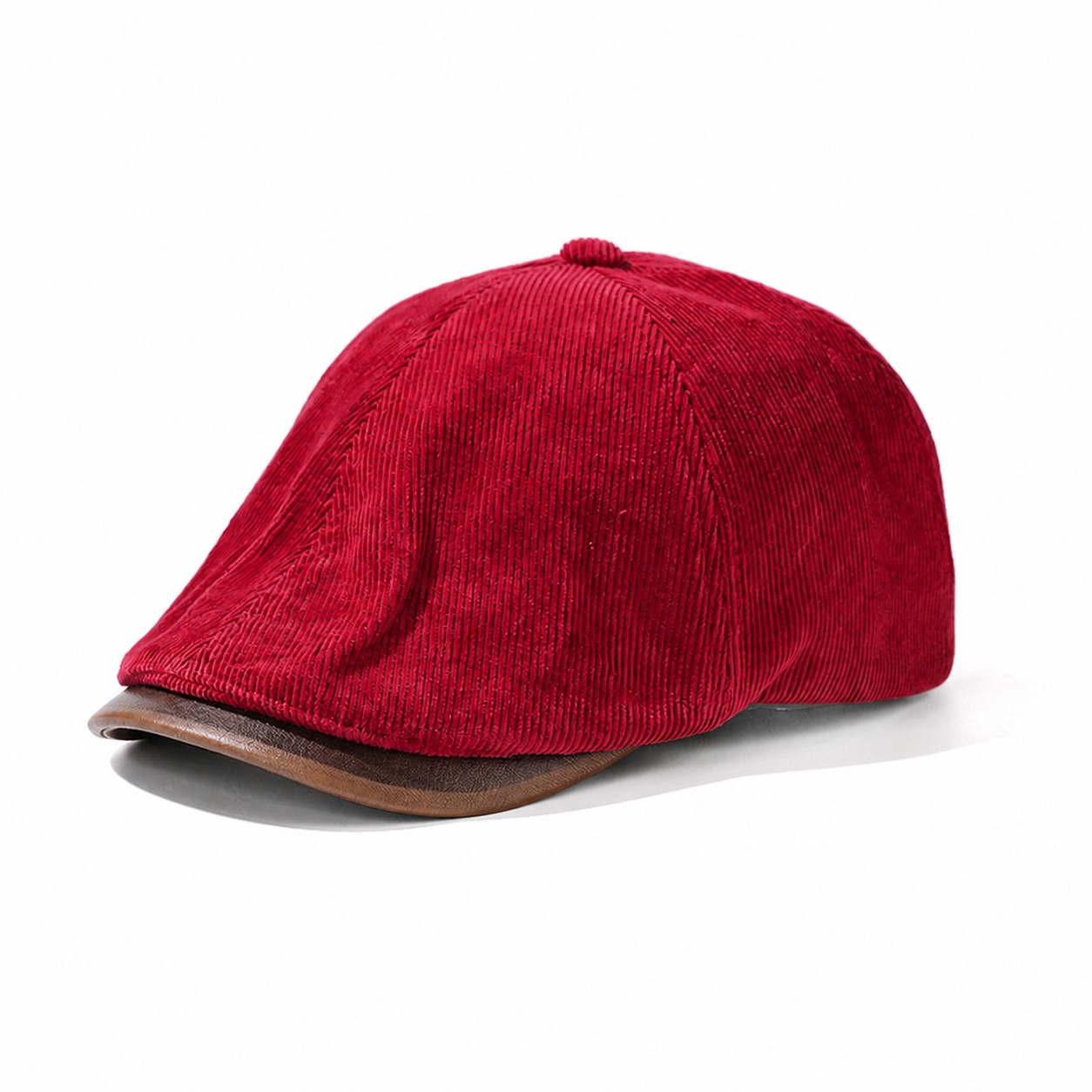 Corduroy Reversible Newsboy Cap — Red