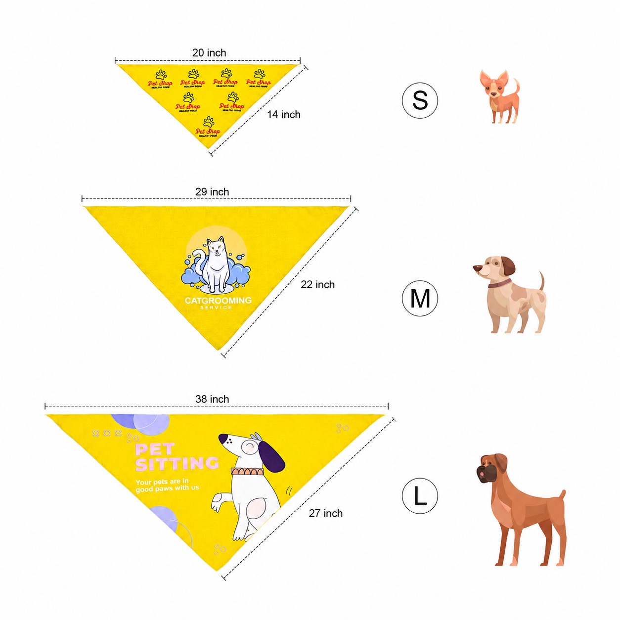 Washable Pet Triangle Bandanna — Yellow