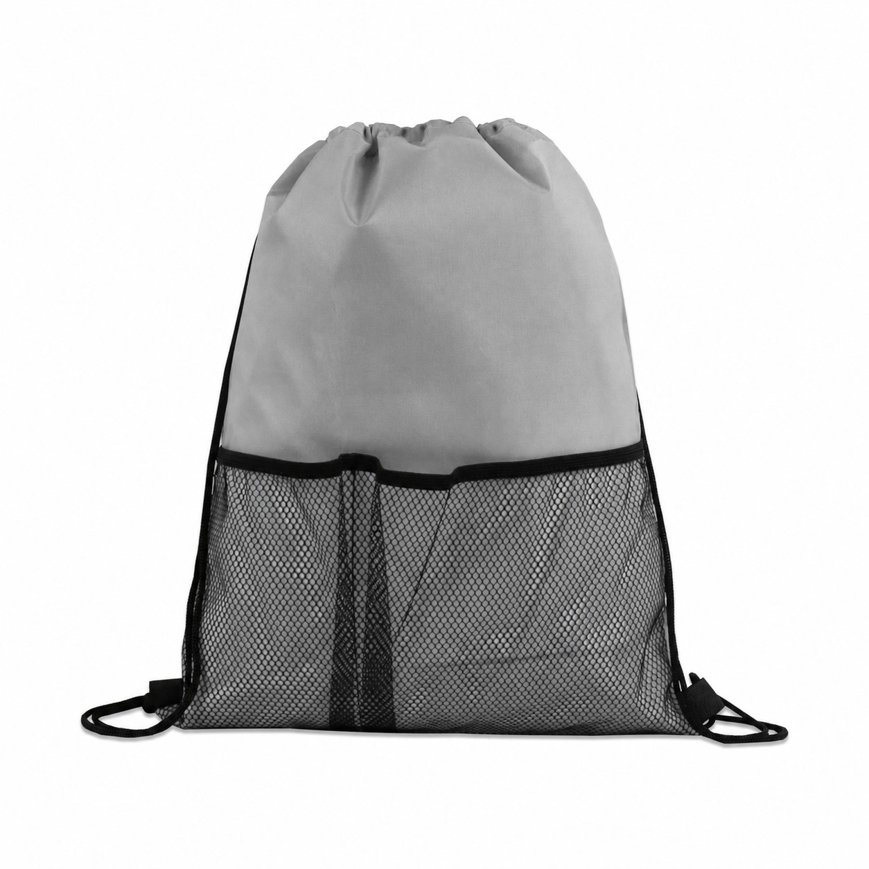 Mesh Pocket Drawstring Backpack — Gray
