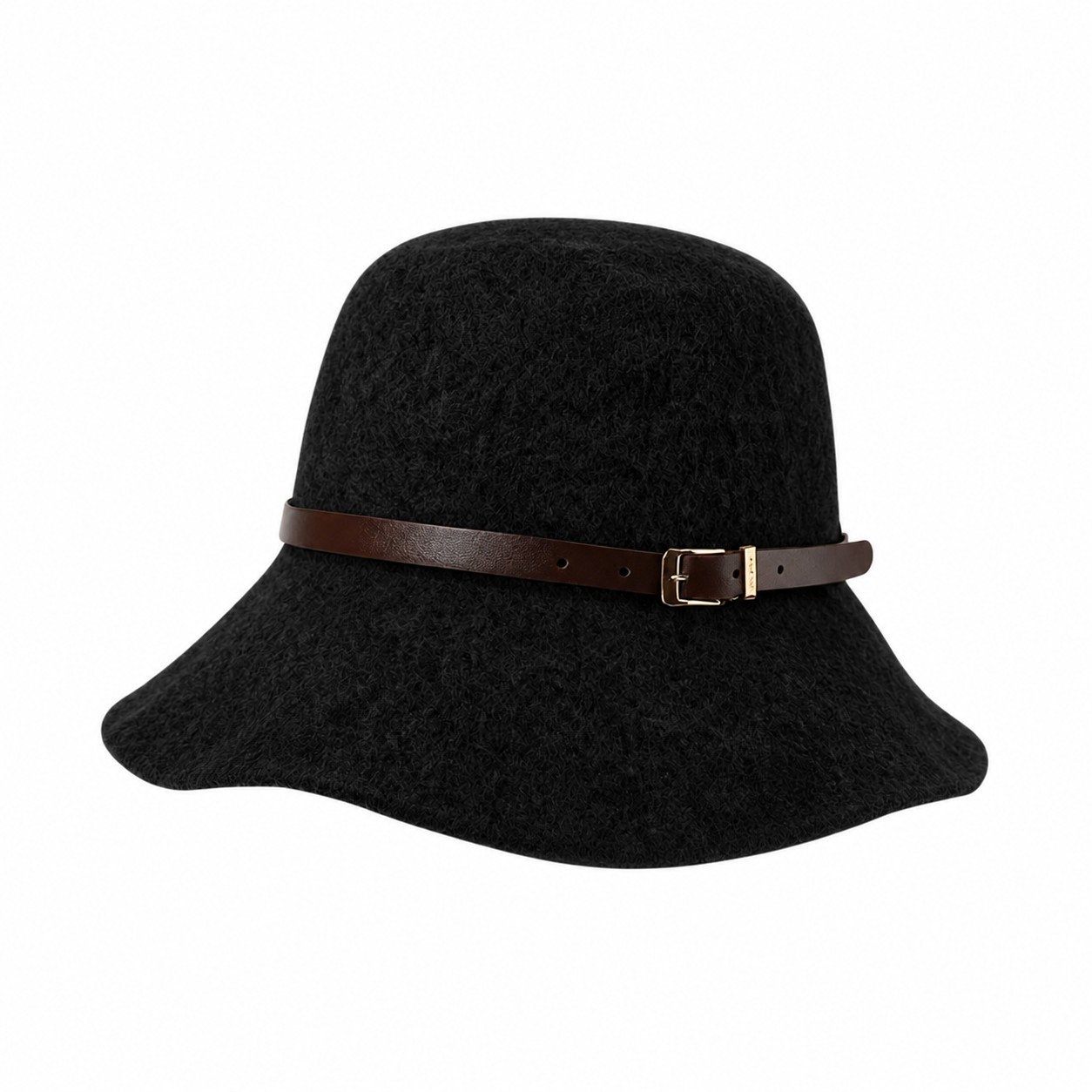 Wool Blend Belted Basin Hat — Black