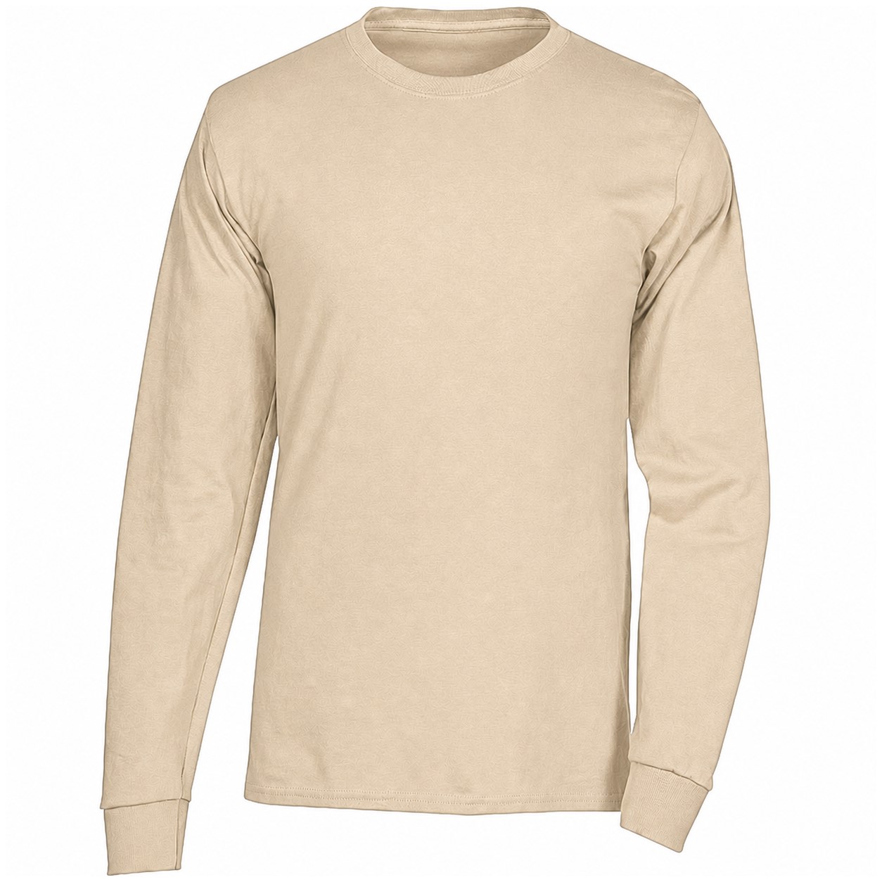 Cotton Long Sleeve Crewneck T-Shirt — Beige