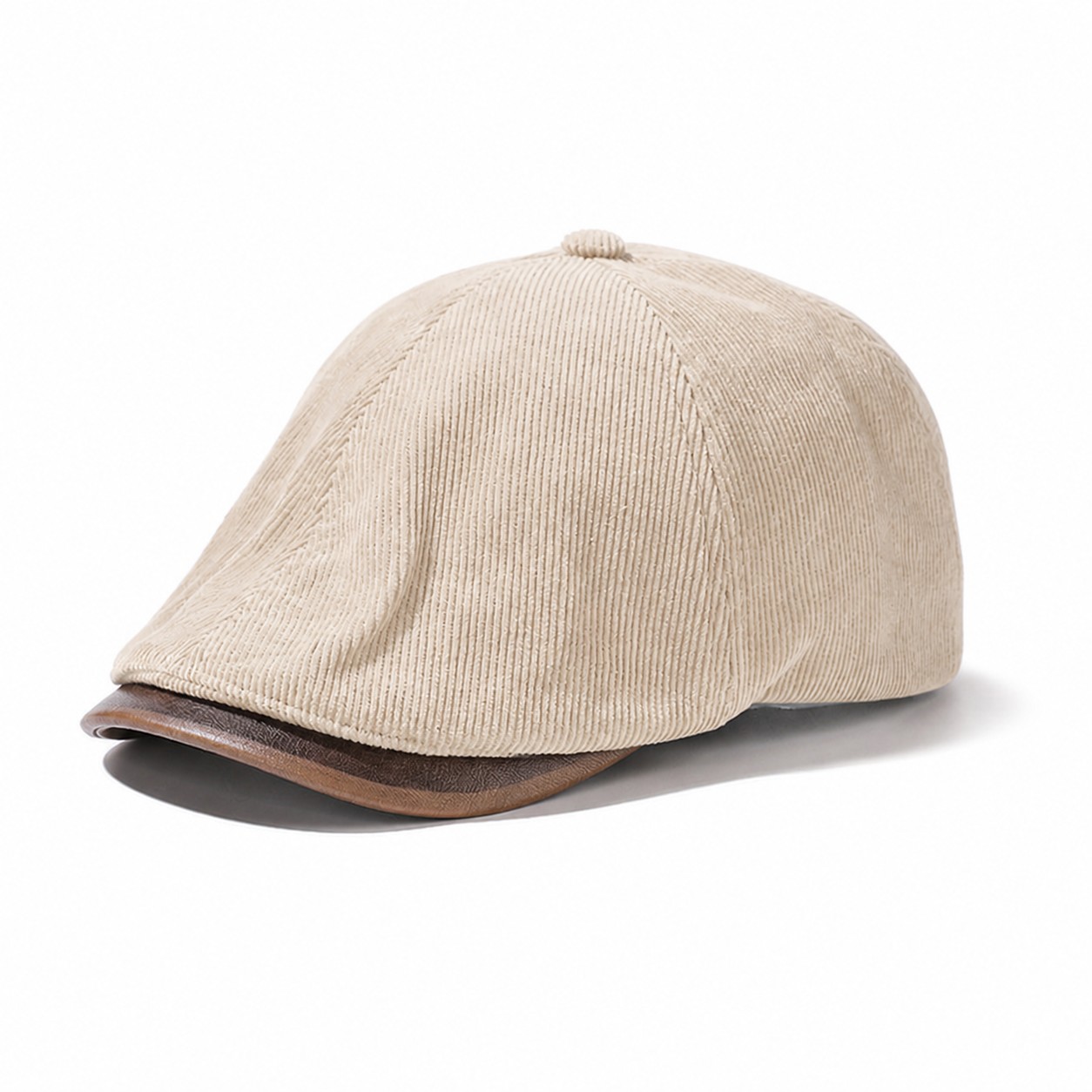 Corduroy Reversible Newsboy Cap — Beige