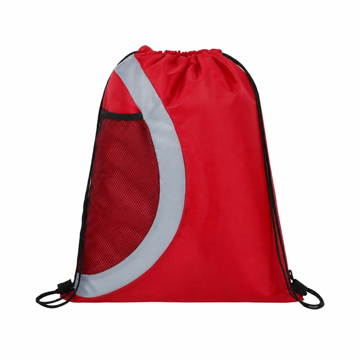 Mesh Pocket 210D Polyester Drawstring Bag — Red