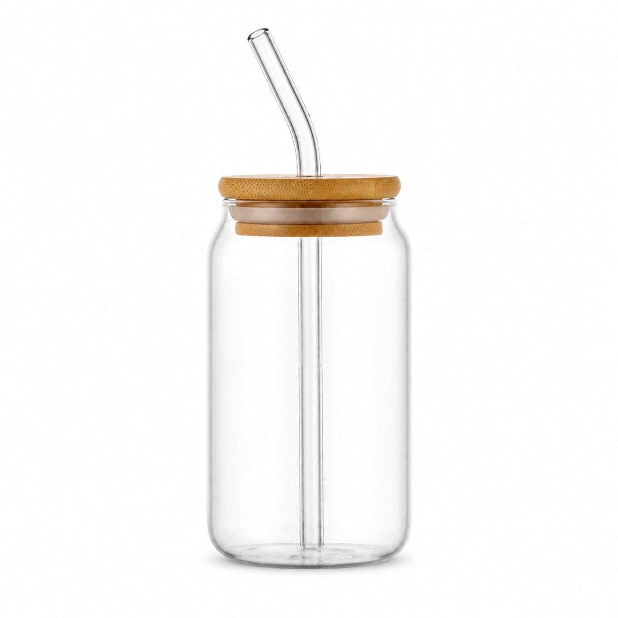 Glass Can With Bamboo Lid And Straw — view 2