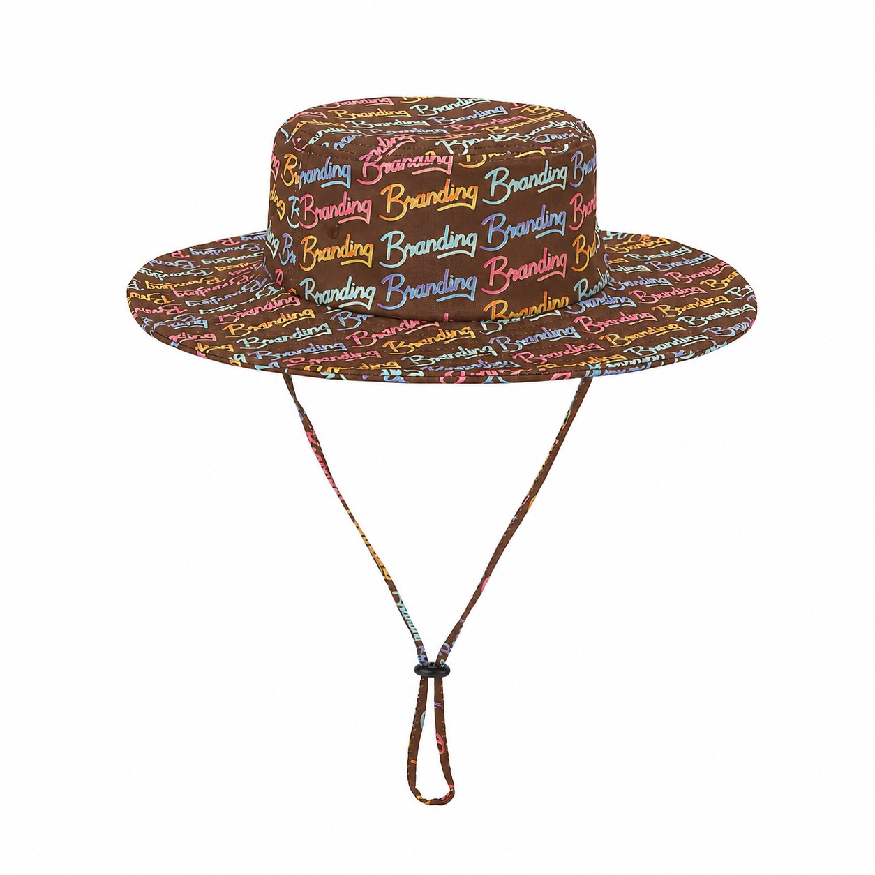 Wide-Brim Polyester Bucket Hat — Brown