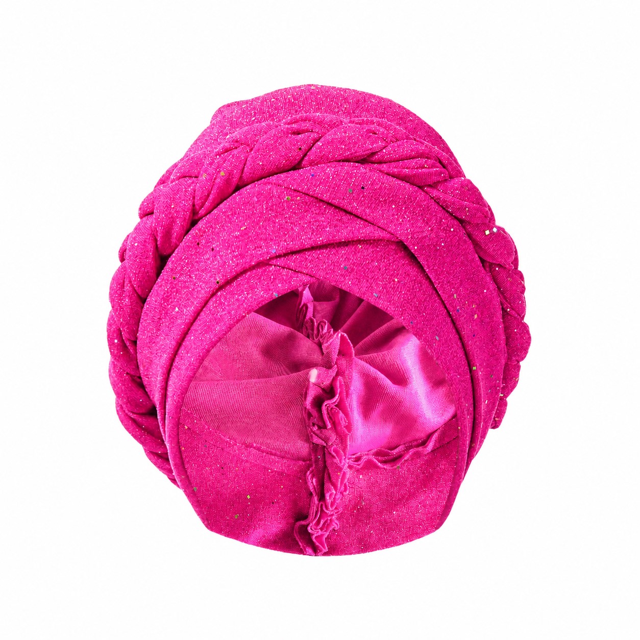 Polyester Shiny Braid Turban Hat — Fuchsia Pink